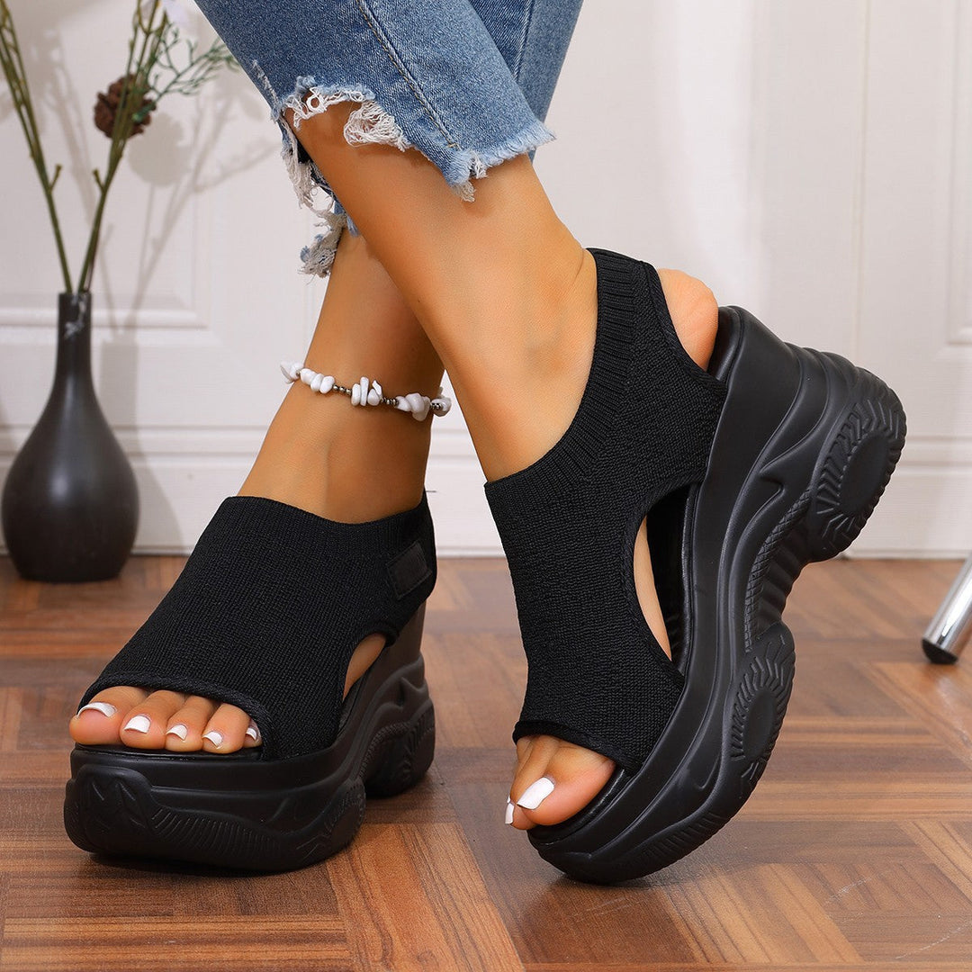 Damen Sneaker-Sandaletten mit atmungsaktivem Strickdesign und komfortablem Plateau Shopnory