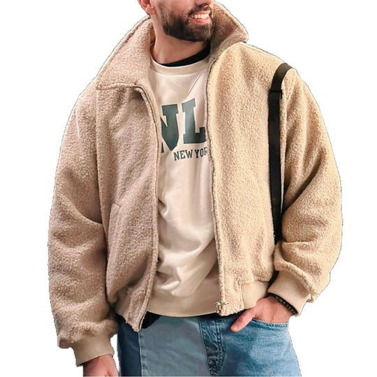 Herren Teddy-Fleece-Blouson mit Reißverschluss, Stehkragen und Rippbündchen Shop Nory