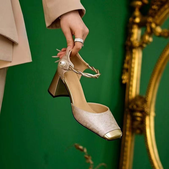 Damen nan elegante Slingback-Pumps mit quadratischer Zehenform, Jacquard-Obermaterial und gedrehtem Schmuckriemen