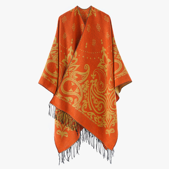 Damen Opulenter Jacquard‑Poncho im Kaftan‑Stil mit Fransen und Paisley‑Relief Shop Nory