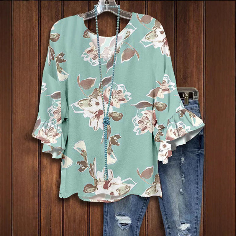 Damen Bluse mit floralem Muster und Rüschendetails