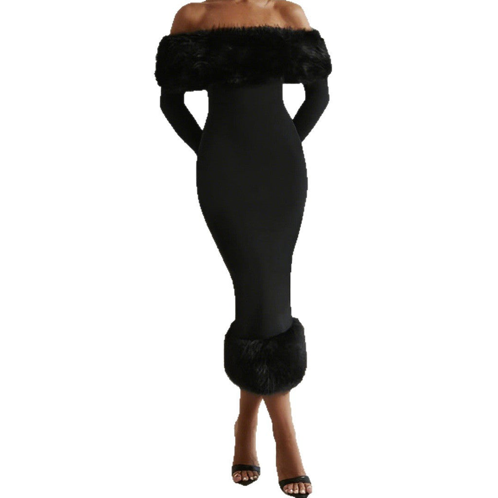 Damen Elegantes Abendkleid mit luxuriösem Federbesatz