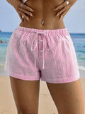 Damen gestreifte Shorts mit elastischem Bund und praktischen Taschen