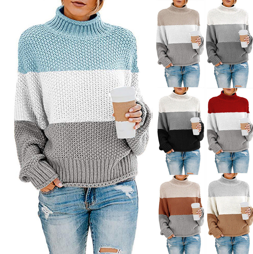 Damen grobstrick Rollkragenpullover mit Oversize-Schnitt und Blockstreifen-Optik Shop Nory