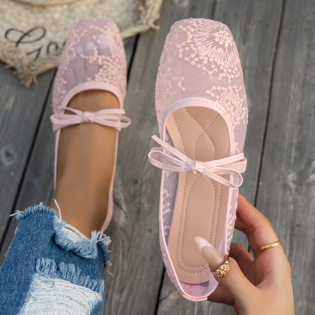 Damen elegante Spitzenschuhe mit floralem Gestaltung