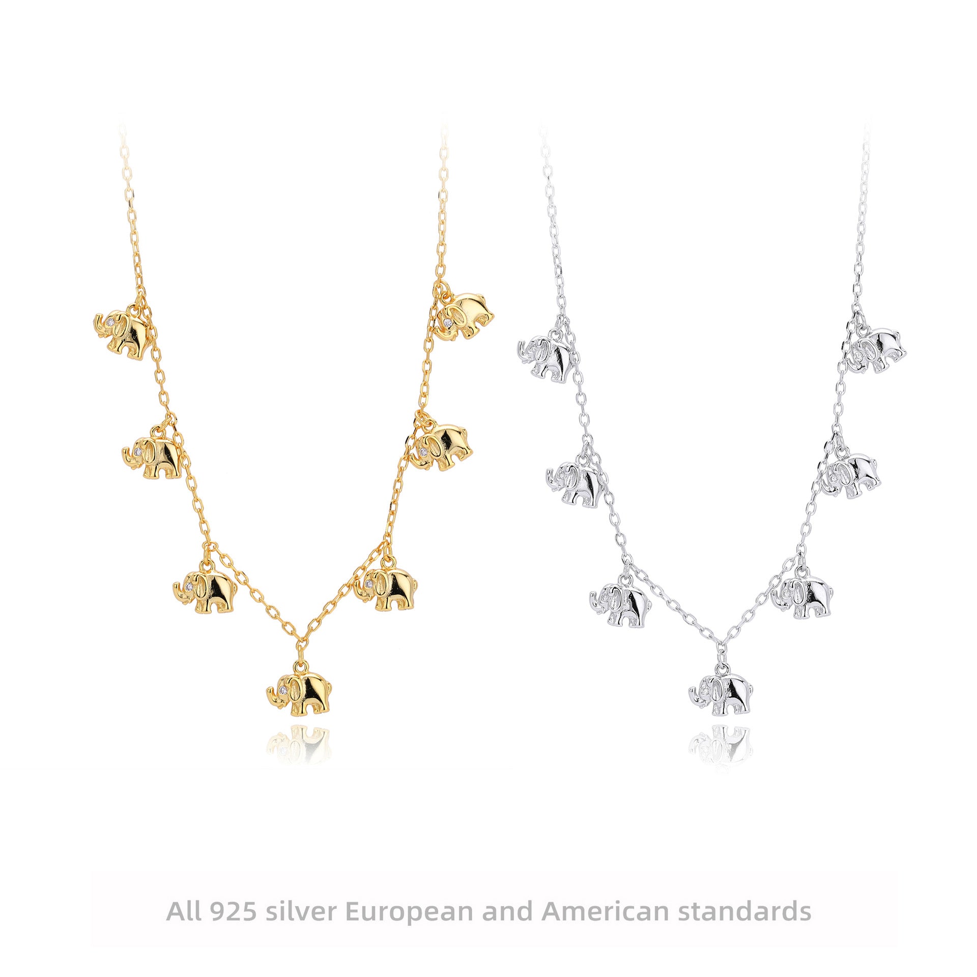 Damen Halskette mit charmanten Elefantenanhängern und funkelnden Zirkonia Shop Nory
