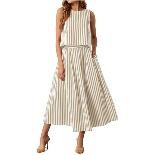 Damen Ärmelloses Midikleid mit hohem Taillenbund und ausgestelltem Faltenrock Shop Nory