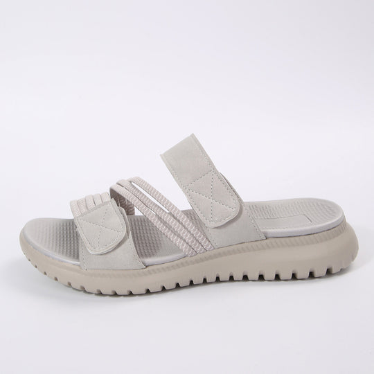 Damen Komfort-Pantolette mit verstellbaren Klettriemen, elastischen Zierbändern und stoßdämpfender Profilsohle Shop Nory
