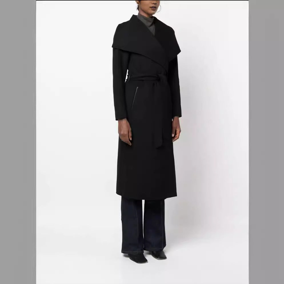 Damen Midilanger Wickelmantel mit übergroßem Schalkragen und verdeckten Reißverschlusstaschen Shop Nory