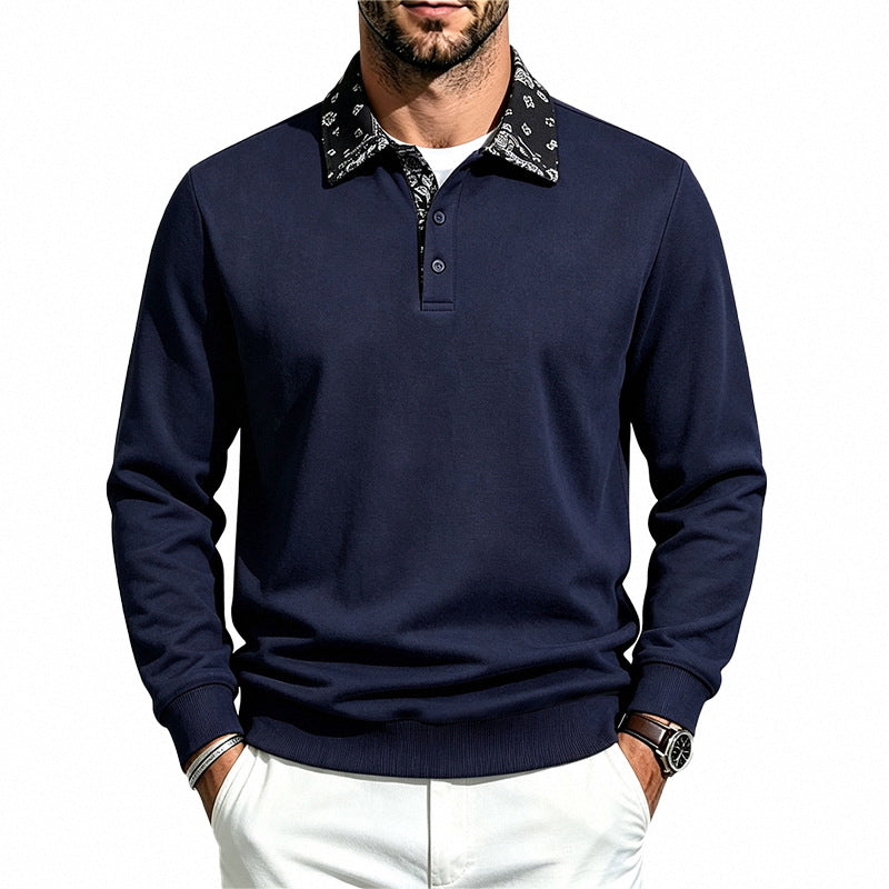 Herren Langarm-Polo aus Baumwollmischung mit kontrastierendem Hemdkragen Shop Nory