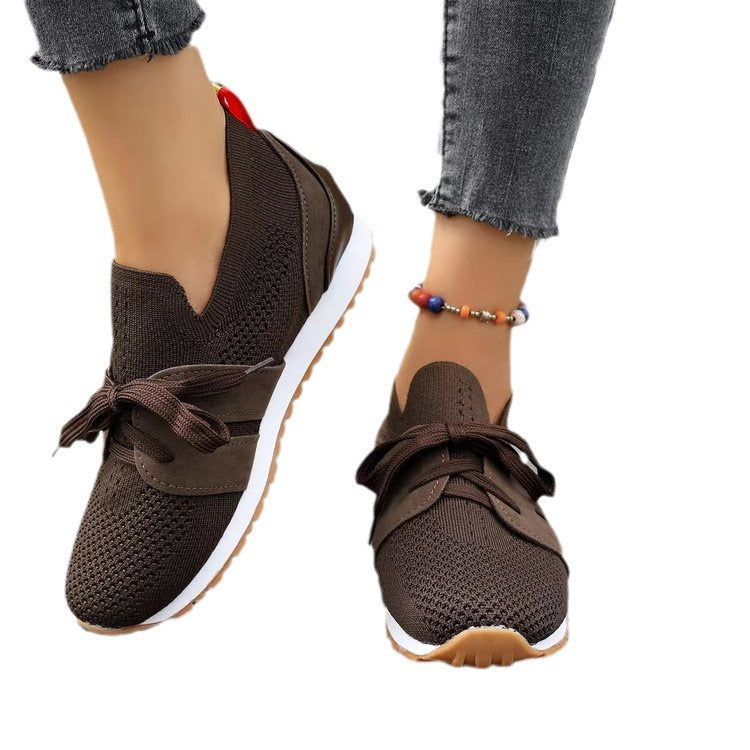 Damen Strick-Slip-On Sneaker mit elastischem Schaft, dekorativer Schnürung und profilierter Gummilaufsohle Shop Nory