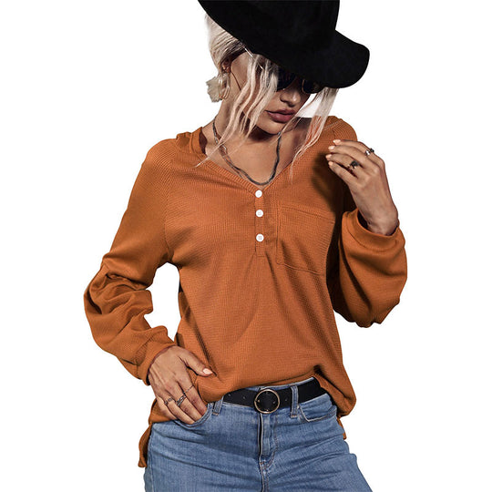 Damen Lässiges Langarmshirt mit Knopfleiste Shop Nory