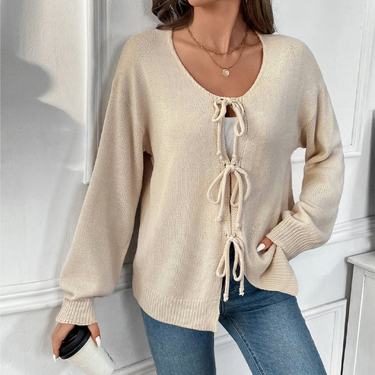Damen Modischer Strickcardigan mit Kordelzug Shop Nory