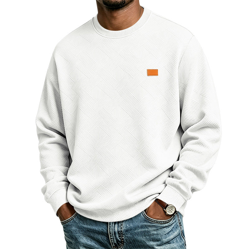 Unisex Texturierter Baumwoll-Crewneck-Sweatshirt mit Rautenstruktur und Lederpatch Shop Nory