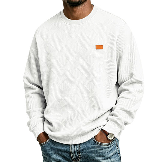 Unisex Texturierter Baumwoll-Crewneck-Sweatshirt mit Rautenstruktur und Lederpatch Shop Nory