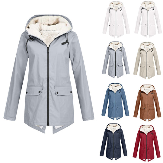 Damen wetterfeste und gefütterte Regenjacke mit verstellbarem Kapuzenkragen