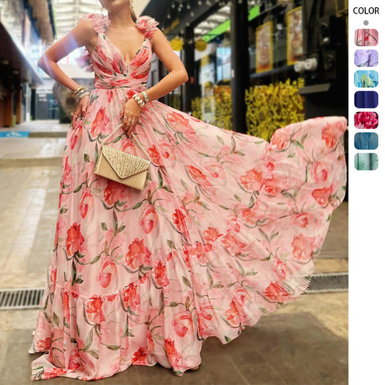 Damen Maxikleid mit luftigen Rüschendetails und ausgefallenem Wickeldesign