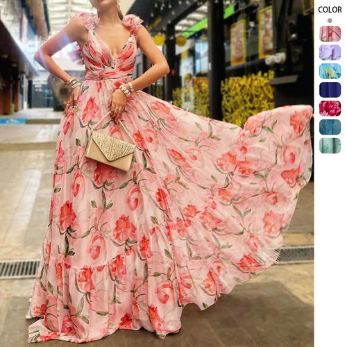 Damen Maxikleid mit luftigen Rüschendetails und ausgefallenem Wickeldesign