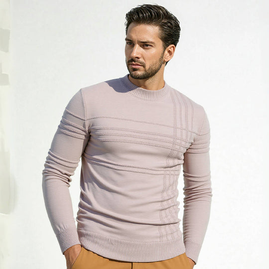 Herren Strukturierter Feinstrickpullover mit Rundhalsausschnitt und dekorativen Streifen-Reliefnähten Shop Nory