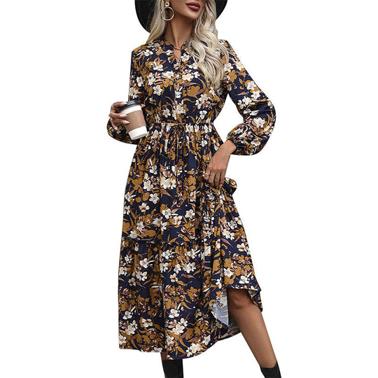 Damen Langärmeliges Midikleid mit Bindegürtel, Stufensaum und seitlichem Schlitz Shop Nory