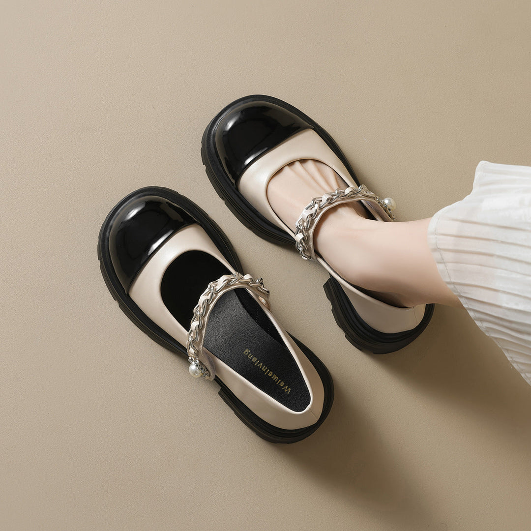 Damen elegante Mary-Jane Schuhe mit modischer Kettenverzierung Shopnory