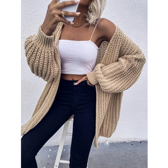 Damen Kuschel-Cardigan im Cocoon-Schnitt mit überlangen Ärmelbündchen und offener Front Shop Nory