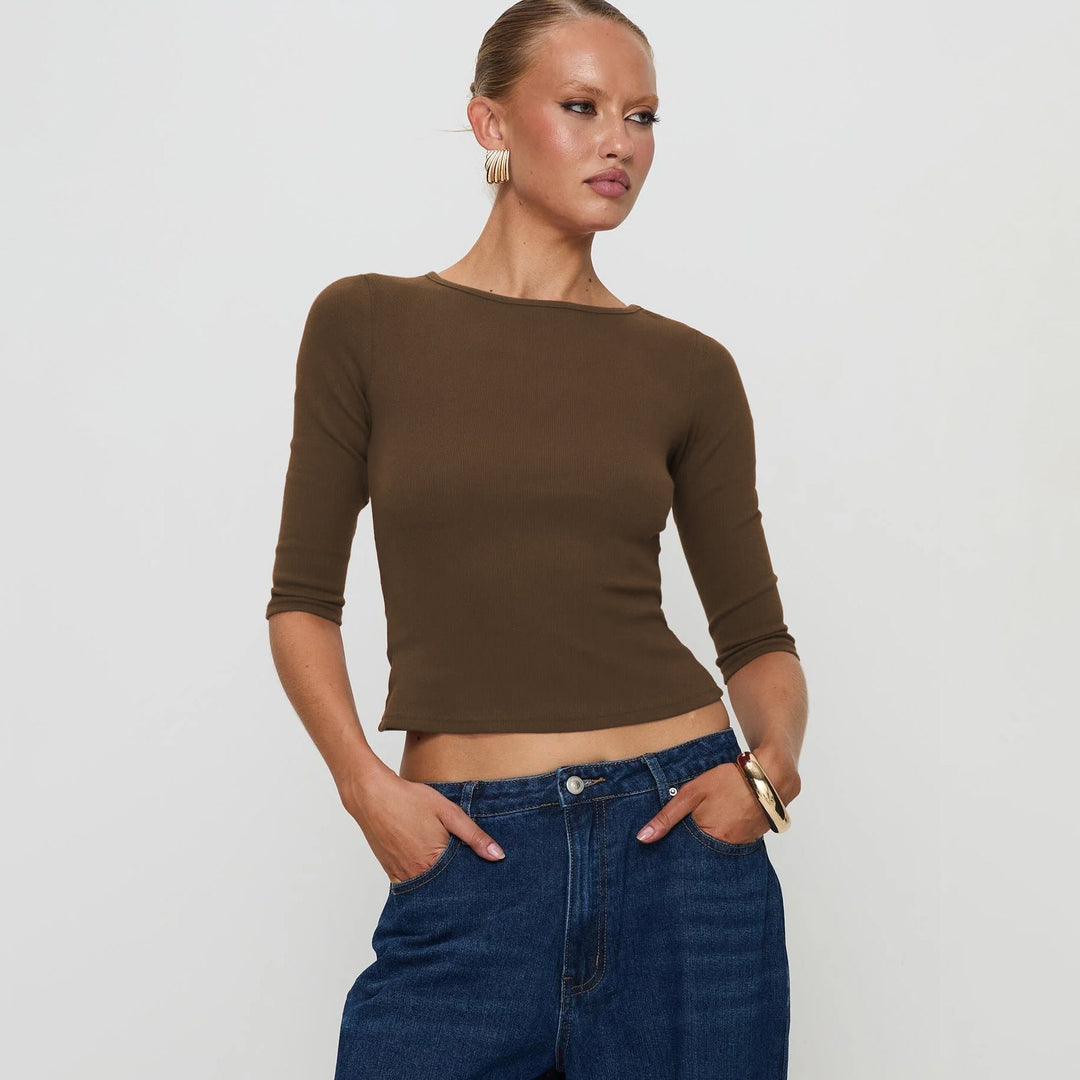 Damen figurbetontes Cropped Oberteil aus hochwertigem Rippmaterial