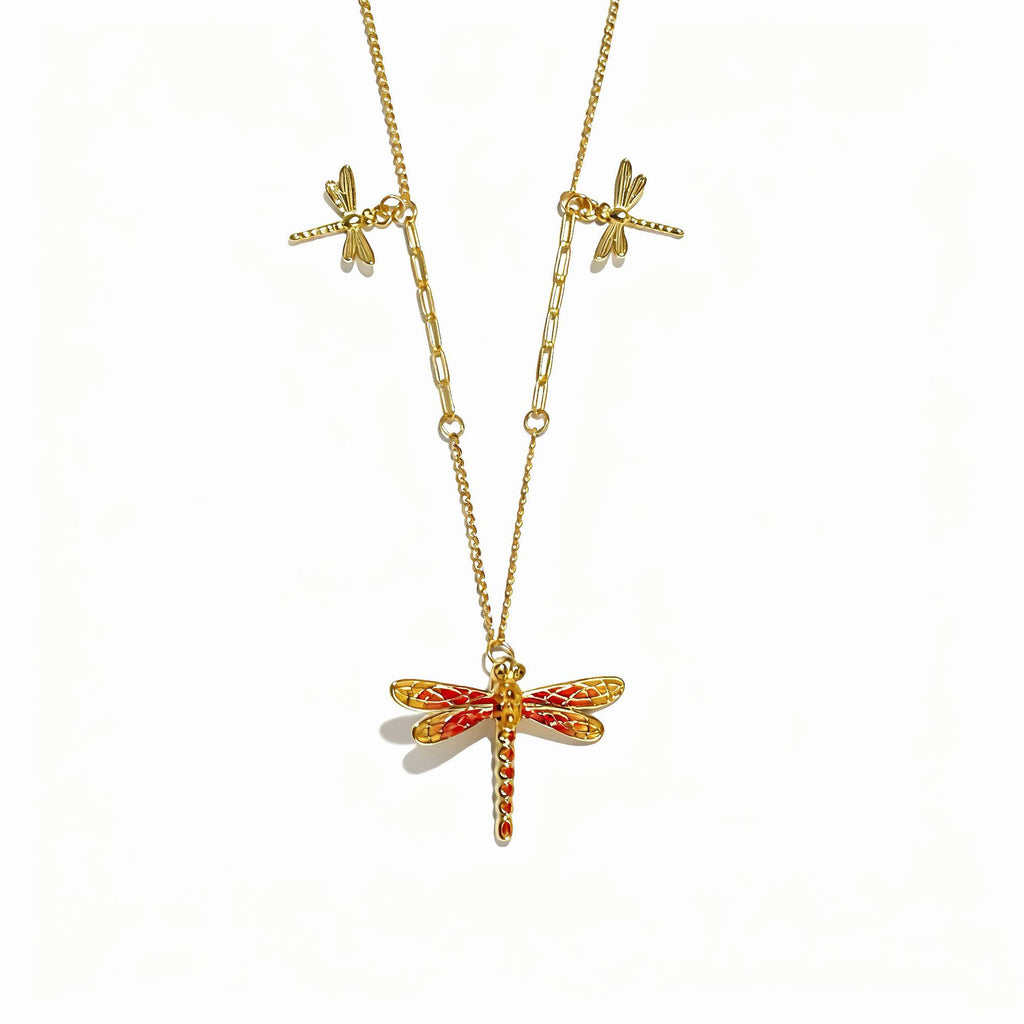 Damen Halskette mit kunstvollem Libellenanänger und filigraner Gliederkette Shop Nory