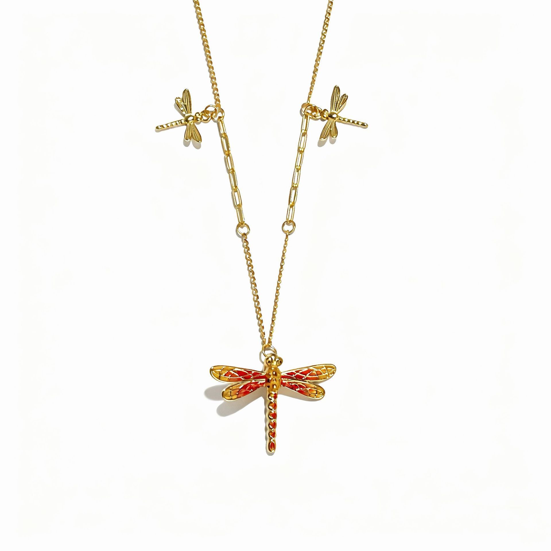 Damen Halskette mit kunstvollem Libellenanänger und filigraner Gliederkette Shop Nory