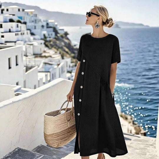 Damen Luftiges Sommerkleid mit seitlicher Knopfleiste, kurzen Ärmeln und Schlitz Shop Nory