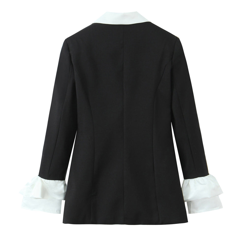 Damen Statement-Blazer mit kontrastierendem Schalkragen und Volantmanschetten Shop Nory