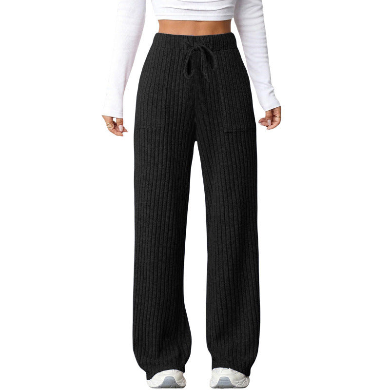 Damen Weite Rippstrick-Loungebundhose mit Tunnelzug und aufgesetzten Taschen Shop Nory