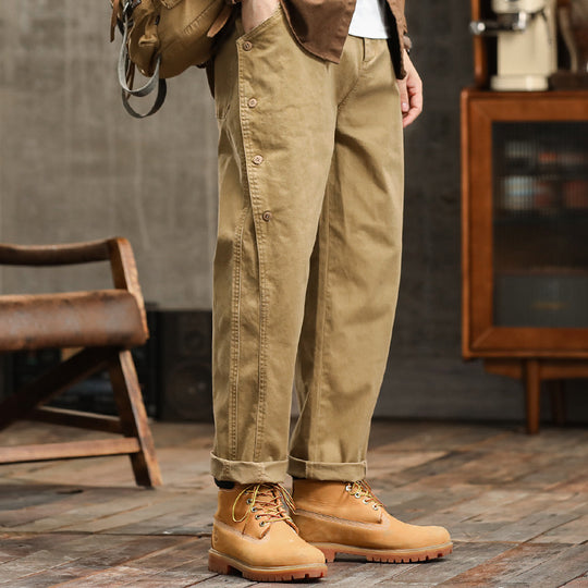 Herren lässige konische Hose mit seitlicher Knopfleiste und Umschlag Shop Nory