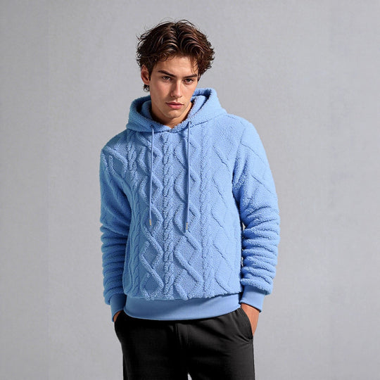 Herren Teddy-Fleece-Hoodie mit diamantstruktur, gefütterter Kapuze und weichen Rippbündchen Shop Nory