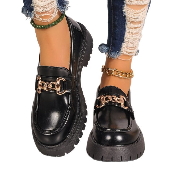 Damen klobige Loafer im Leder-Look mit profiliertem Plateau und Gliederketten-Applikation Shop Nory
