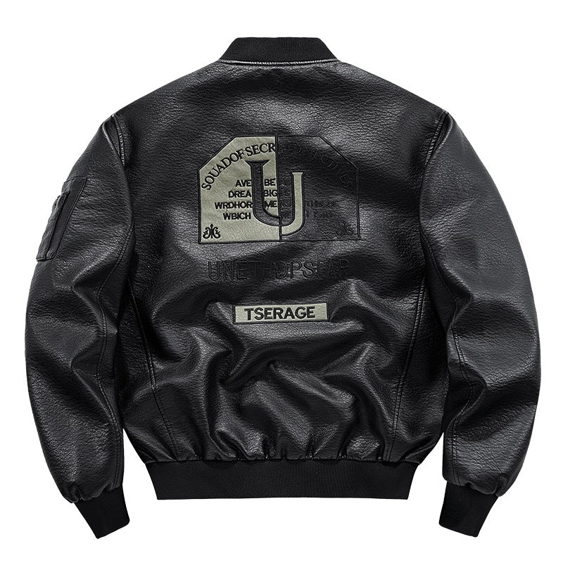 Herren Modische Kunstleder-Bomberjacke mit Taschen Shop Nory