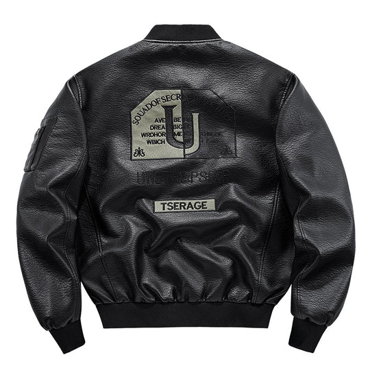 Herren Modische Kunstleder-Bomberjacke mit Taschen Shop Nory