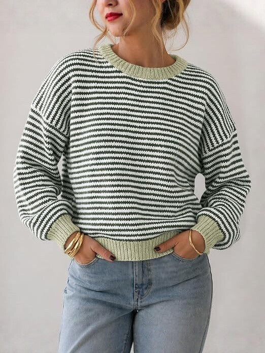 Damen Gestreifter Rippstrick-Pullover mit Kontrast-Bündchen Shop Nory