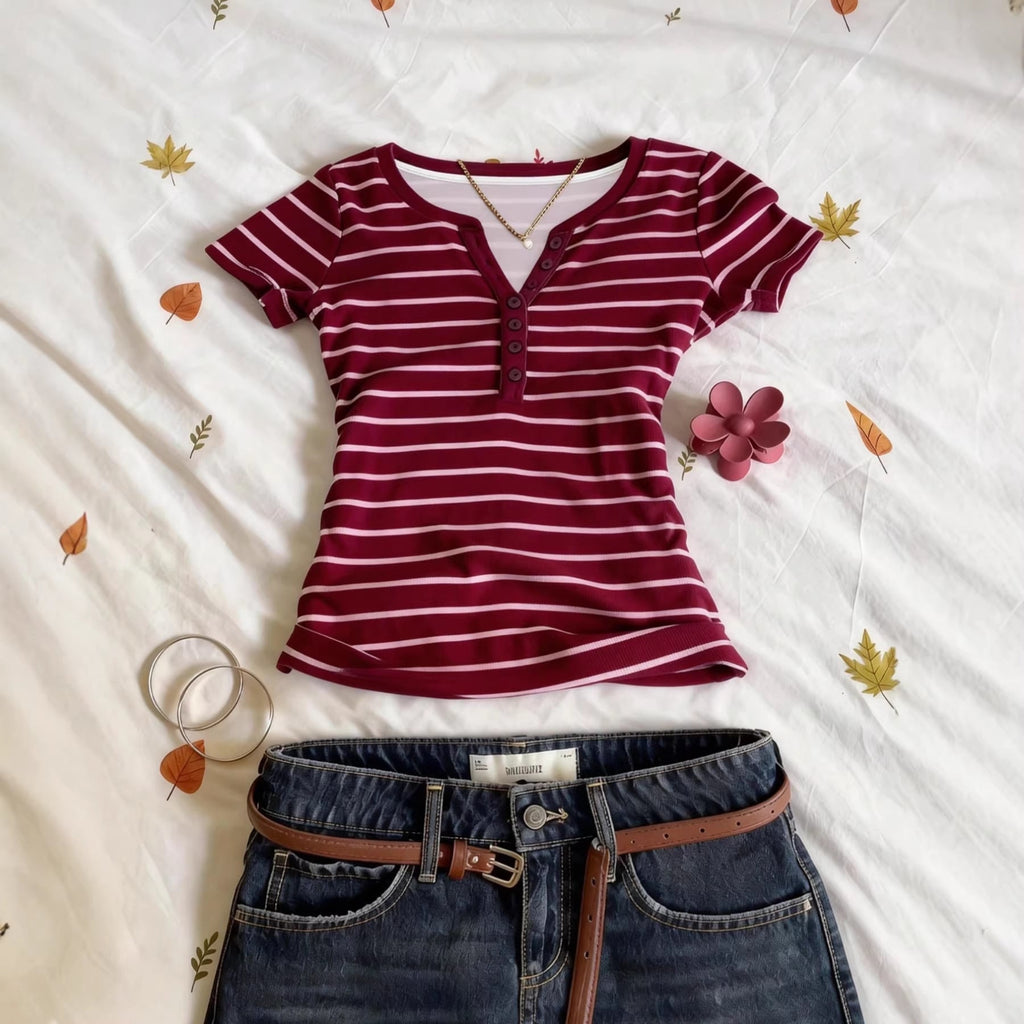 Damen Kurzarmshirt mit Knopfleiste