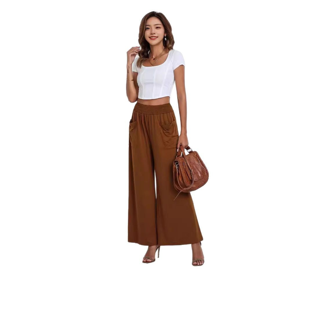 Damen Weit geschnittene Palazzo-Hose mit elastischem Bund und praktischen Taschen