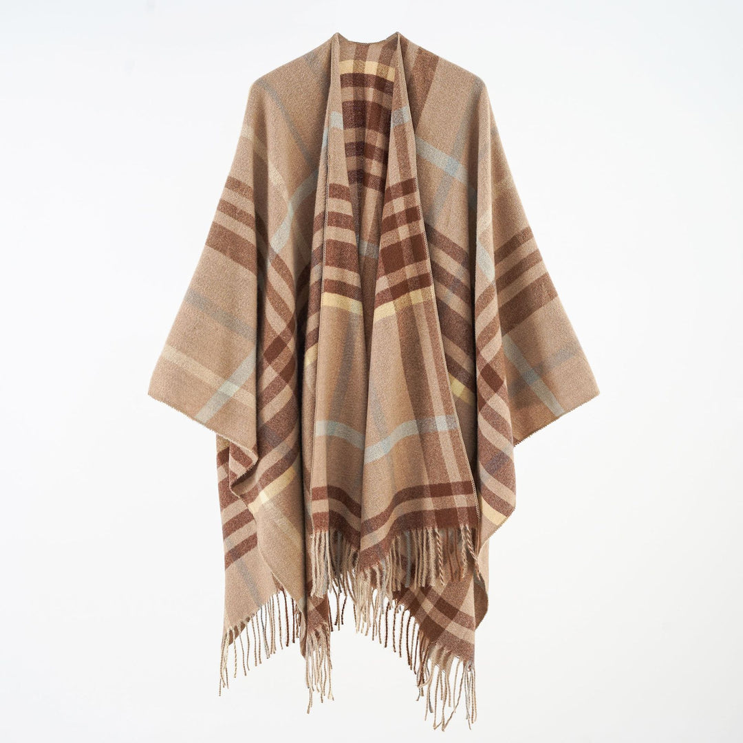 Damen Multifunktionaler Plaid-Poncho mit Kaschmir‑Touch und Fransensaum Shop Nory