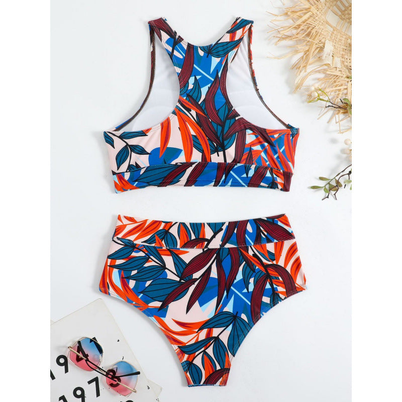 Damen Bikini-Set mit hohem Bund und sportlichem Oberteil Shopnory