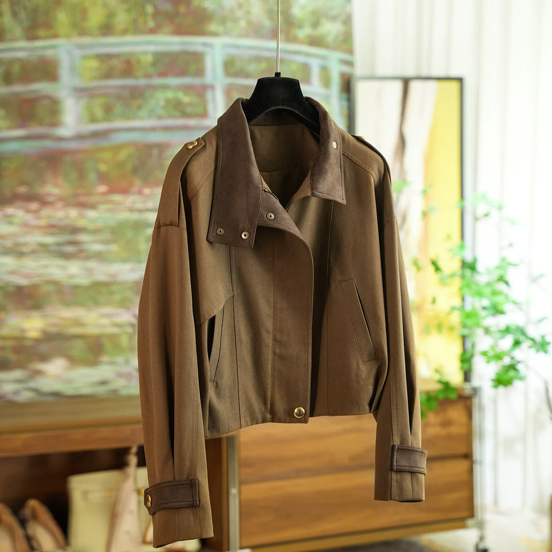 Damen Modische und elegante Kurzjacke mit samtigem Kragen Shop Nory