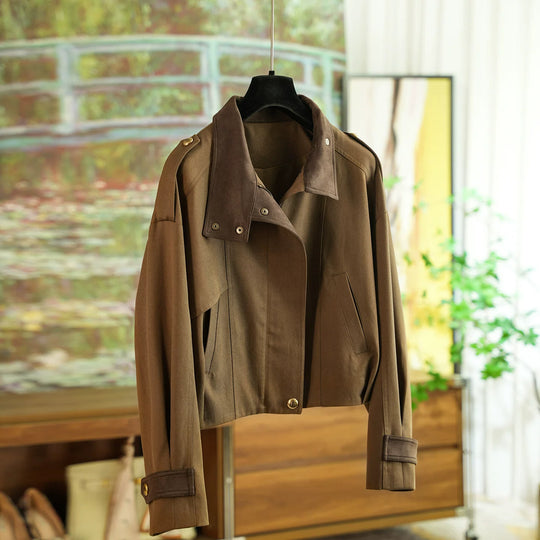 Damen Modische und elegante Kurzjacke mit samtigem Kragen Shop Nory