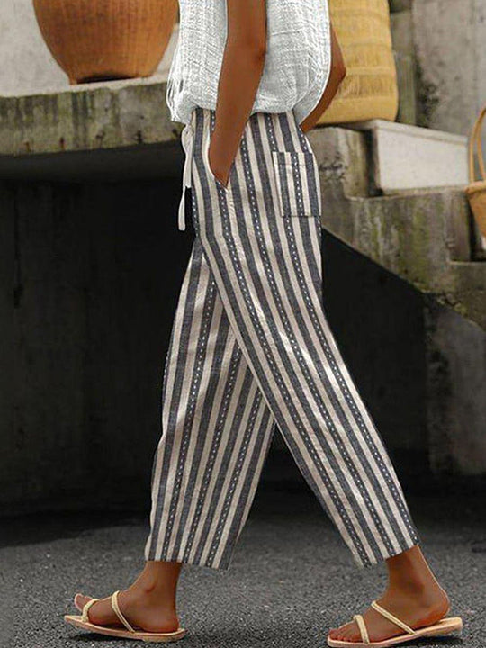 Damen Weite Leinenhose mit handgewShopnorytem Muster