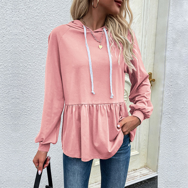 Damen Kapuzen-Sweatshirt mit geraffter Taillenstufe und Babydoll-Silhouette Shop Nory