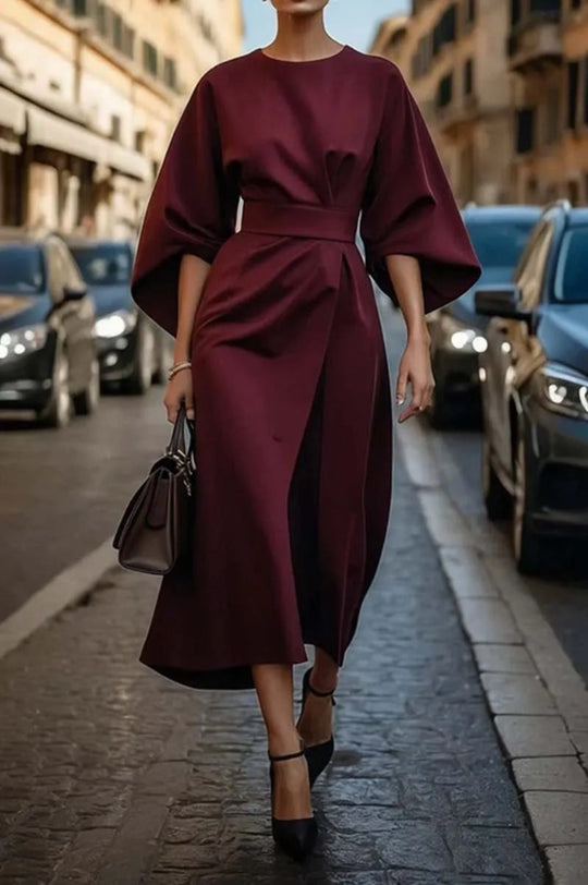 Midikleid Damen mit Puffärmeln