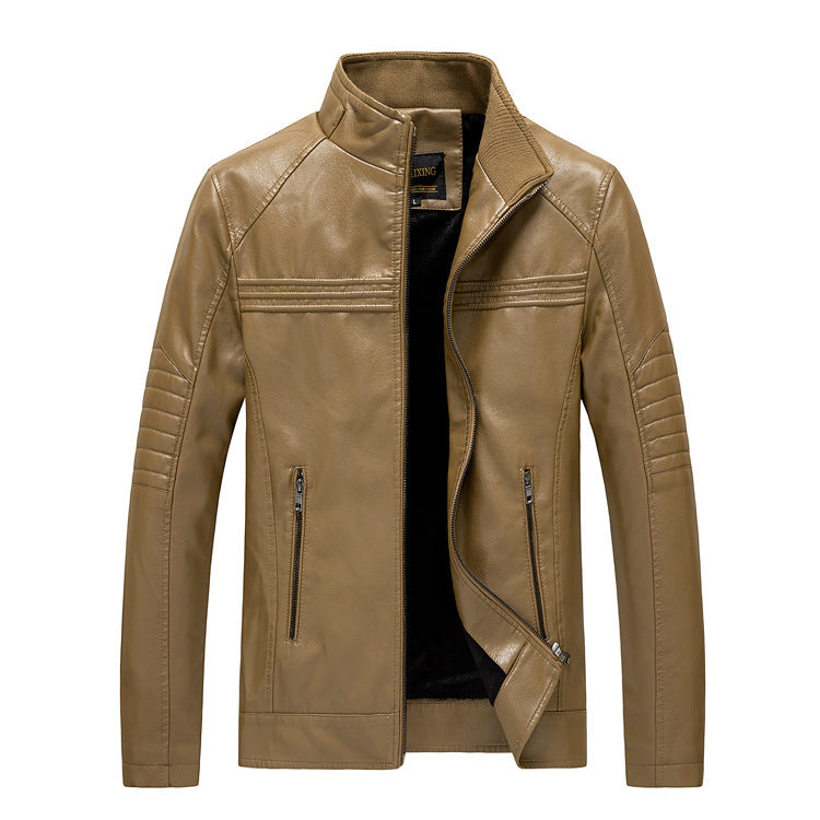 Herren Slim-Fit Kunstleder-Motojacke mit Stehkragen und gesteppter Ärmelpasse Shop Nory