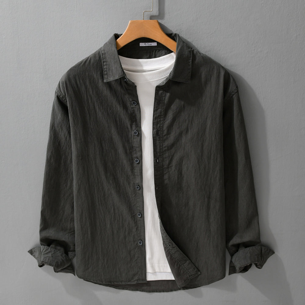 Herren Lockeres Crinkle-Hemd aus Leinen-Baumwollmix mit Relaxed-Schnitt und Holzknöpfen Shop Nory