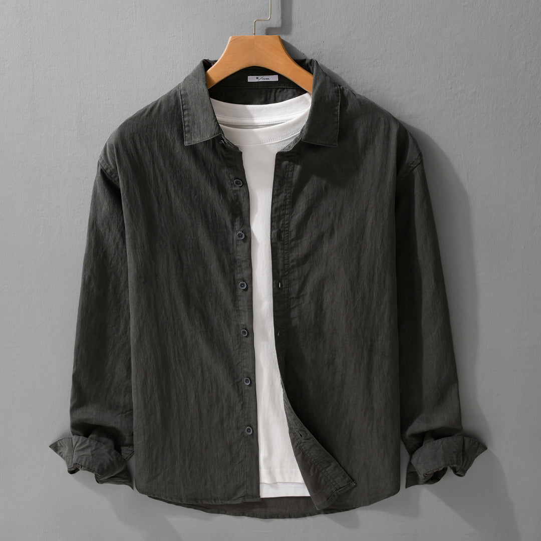 Herren Lockeres Crinkle-Hemd aus Leinen-Baumwollmix mit Relaxed-Schnitt und Holzknöpfen Shop Nory